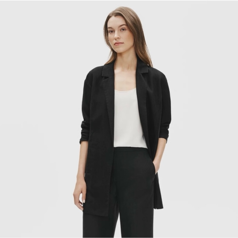 Eileen Fisher Tencel and Linen Slub Black Blazer Size S